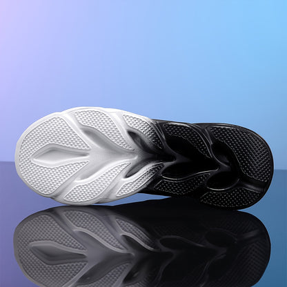 Նորաձև սև-սպիտակ գրադիենտային սպորտային կոշիկներ՝ շնչող ցանցով, հաստ ներբանով՝ հասակը մեծացնելու համար, նորաձև սպորտային, առօրյա վազքի կոշիկներ՝ բոցավառ դիզայնով, իդեալական ուսանողների համար՝ առօրյա հագուստով, բարձրակրունկ սպորտային կոշիկներ