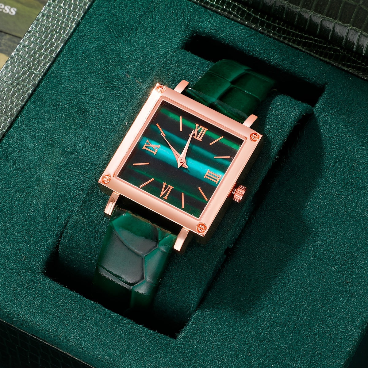 5pcs/Set Casual Simple Pointer Square Dial Women's Watch Set, PU Leather Strap Watch+4pcs Jewelry Set, A Selected Watch Set for Fashionable Ladies, Suitable for All Ladies