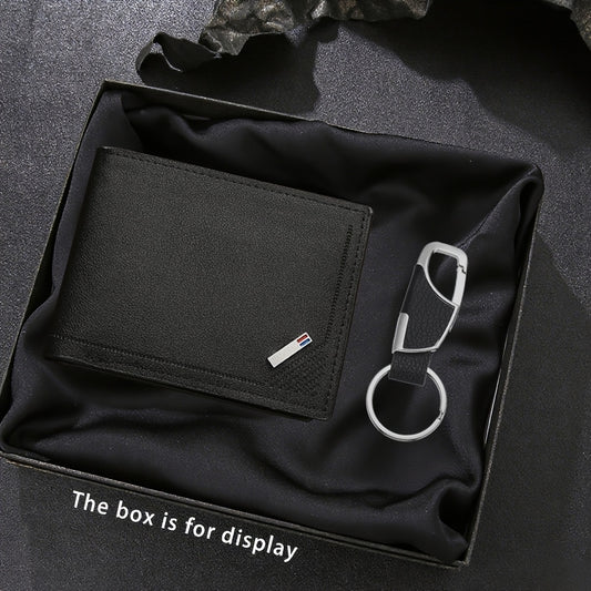 2pcs Men'S Wallet + Keychain Set | Stylish Casual Luxury Sports Wallet, Trendy Daily Essential Accessory, Designed Exclusively for Men, Lining, Dry Clean Only | Perfect Gift for Anniversaries, Valentine'S Day, Birthdays, East