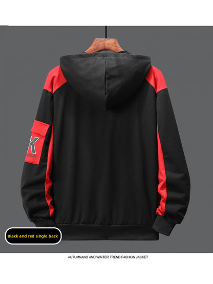 2pcs Men'S Sporty Hoodie Set with Drawstring Hooded Jacket and Cuffed Pants - Black & White Casual Streetwear, All-Season Comfort, Trendy Brand Design, Comfortable Clothing | Trendy Casual Wear | Zippered Hoodie, Sweater Hood