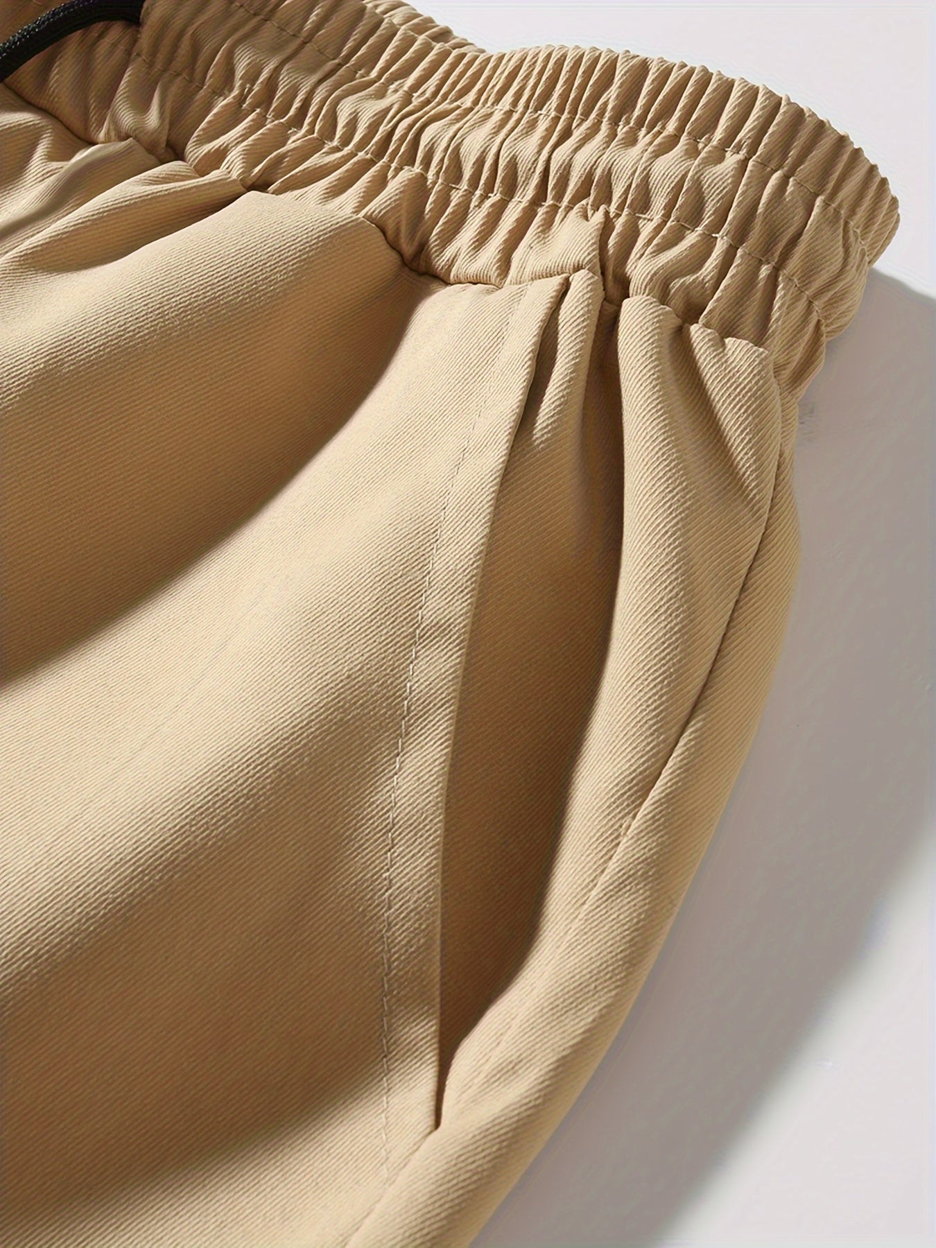 Men'S Fashion Cargo Pants, 100% Polyester Woven Fabric, All-Season Loose Fit with Drawstring Waist, Multi-Pocket Design, Solid Color, Mid Waist, Regular Length, Non-Stretch, Casual Joggers for Weekend - 160g/m²