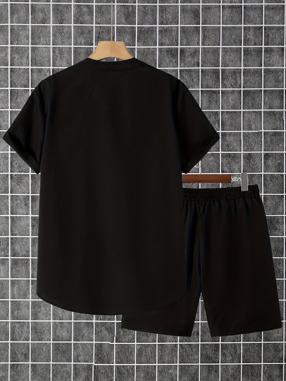 2 հատ տպագիր տղամարդու ամառային կարճ թևքերով կոճակներով վերնաշապիկի և շորտերի հավաքածու