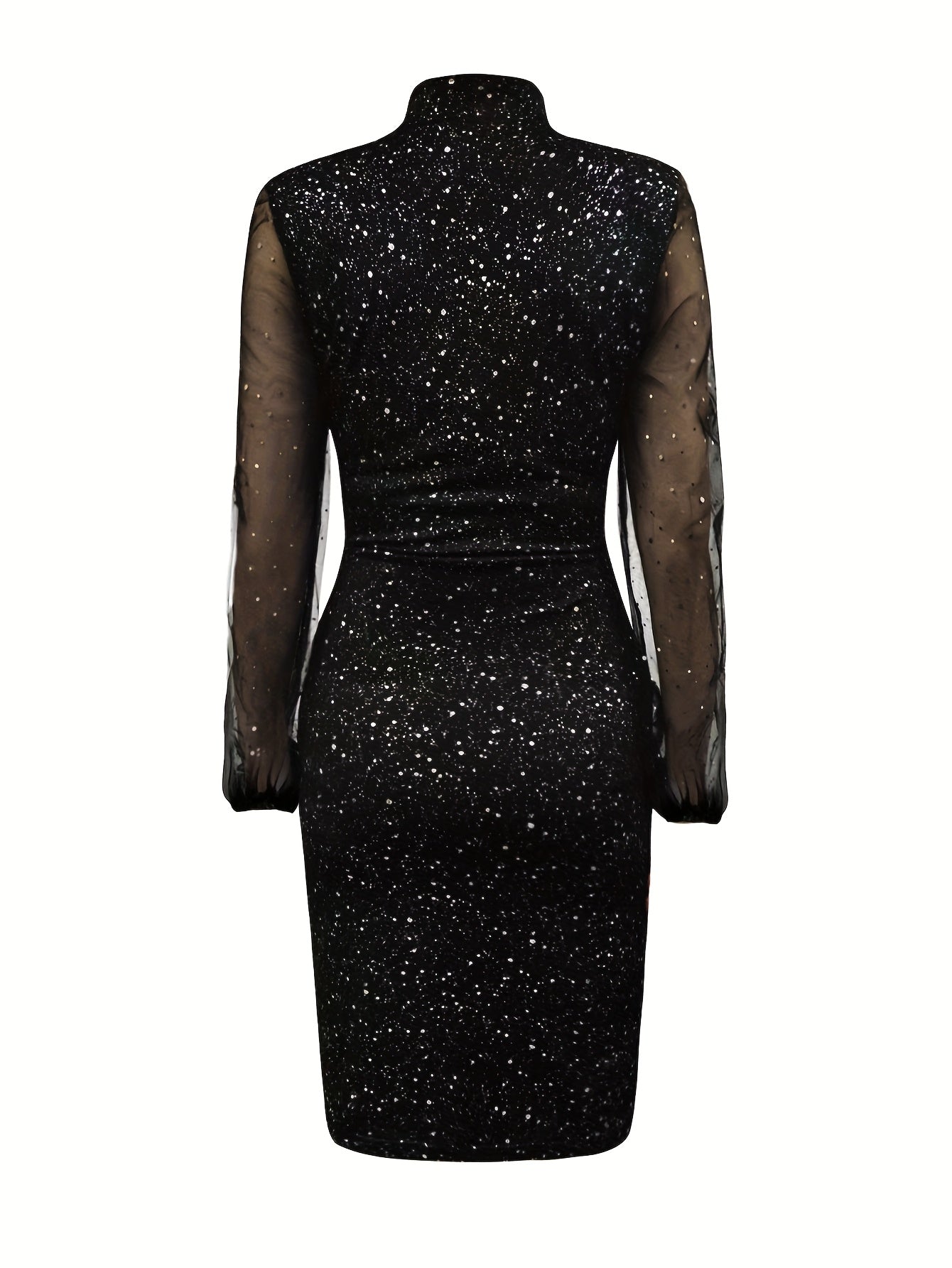 Women' Elegant Shimmering Party Dress with Sheer elbow Sleeves - Form-Fitting Partywear Dress for Night Out, Prom, Wedding Guest - Hand Washable Round Neck Dress (No dry) - Spring/Autumn & Year-Round Wear - Moderate Elasticit