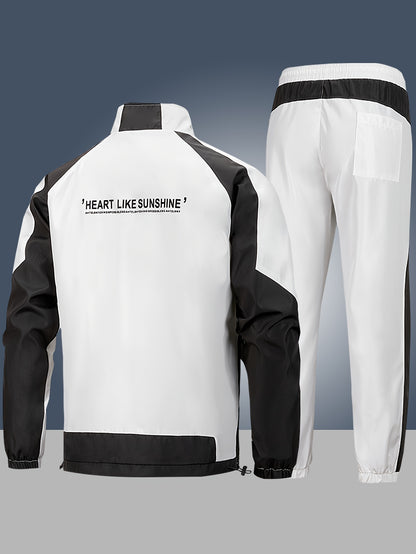 2025 թվականի նոր սպորտային հավաքածու տղամարդկանց համար՝ գարնանային և աշնանային, նորաձև, տպագիր բաճկոն, 100% պոլիեսթեր, փափուկ գործվածք, լվացքի մեքենայով լվացվող, սպորտային ազատ վազքի համազգեստի 2 հատանոց հավաքածու, դեռահասների համար