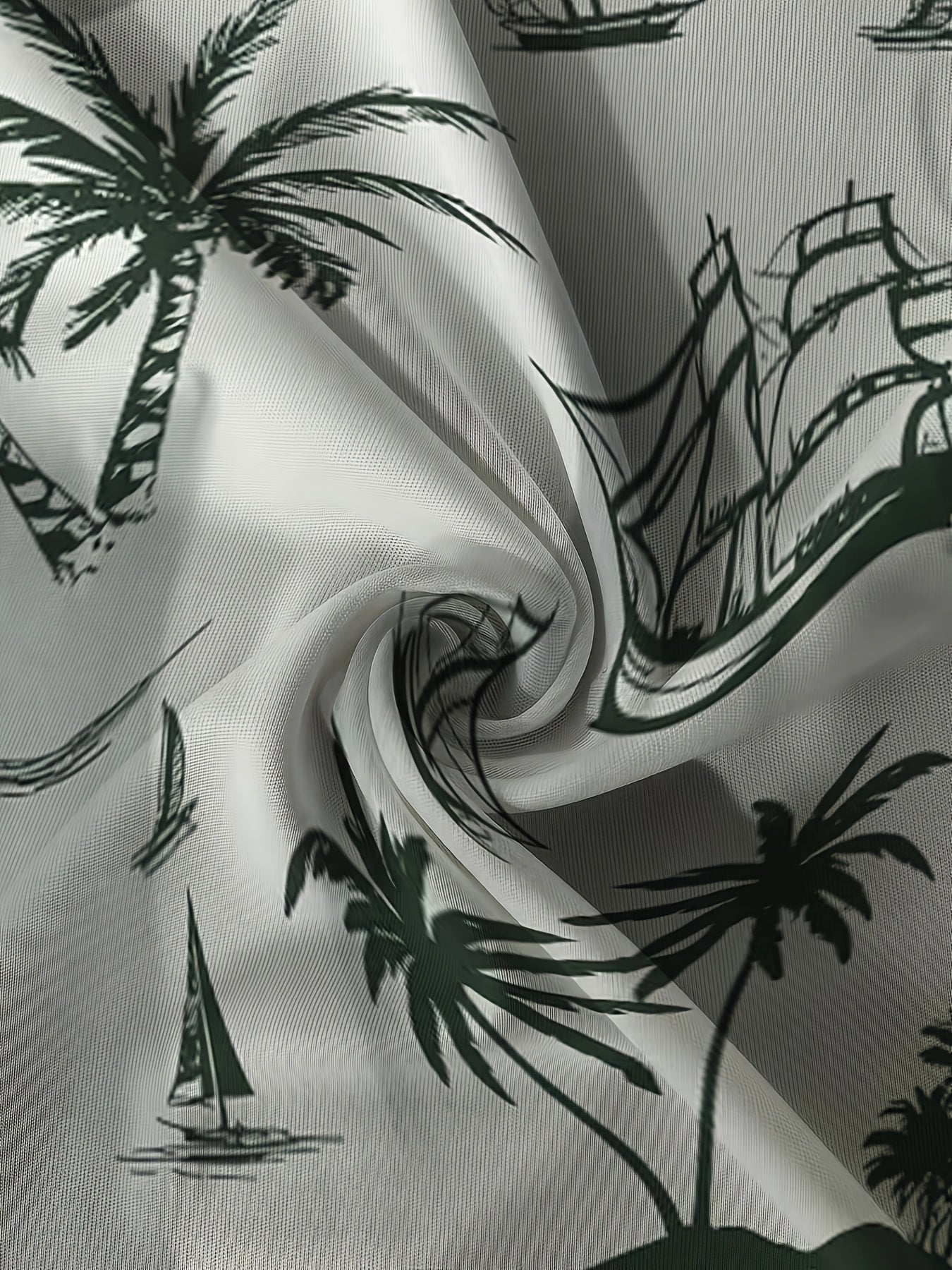 Men'S 2pcs Summer Outfit Set - Coconut & Yacht Print, Crew Neck, Knit Polyester 100%, Slight Stretch, Regular Fit, Casual Weekend Wear, 180gsm - Daily & Leisure Style