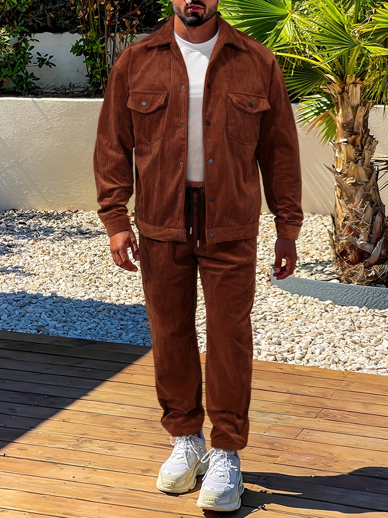 Տղամարդկանց 2 հատանոց հյուսված գործվածքից պատրաստված աշխատանքային պայուսակի, երկար թևքերով բաճկոնի և լարով ձգվող առօրյա, ազատ տաբատի հավաքածու