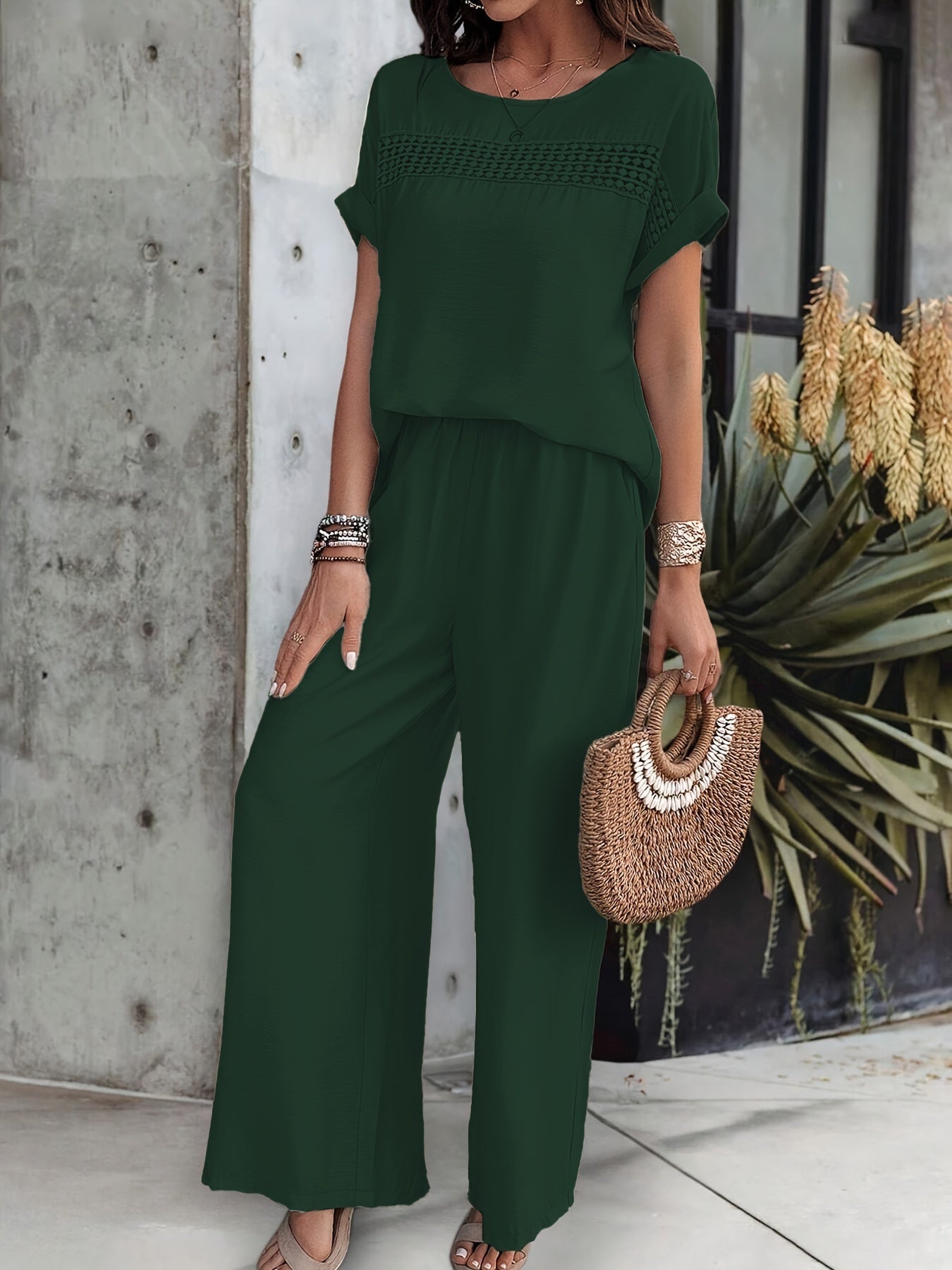 [Elegant Set + Short Sleeve Top and Pants]
