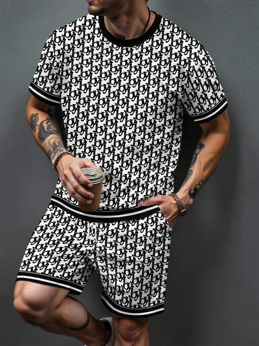 Տղամարդկանց ամառային սպորտային կլոր վզնոցով կարճ թևքերով վերնաշապիկ և շորտ՝ երկու կտորից բաղկացած համակցված կոստյում, 3D տպագրությամբ առօրյա կոստյում, փողոցային նորաձևության համընդհանուր հագուստ