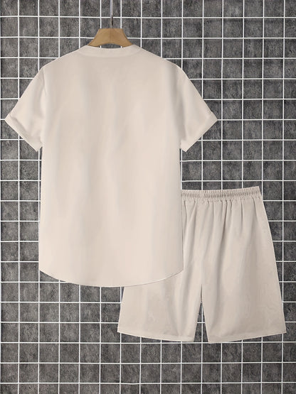 2 հատ տպագիր տղամարդու ամառային կարճ թևքերով կոճակներով վերնաշապիկի և շորտերի հավաքածու