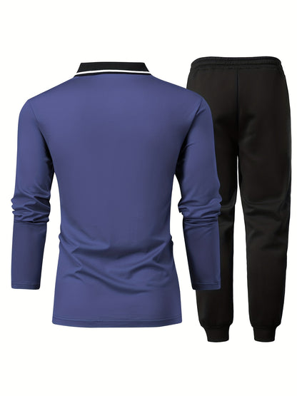 Տղամարդու առօրյա, գունային բլոկներով երկար թևքերով, կոճակներով վերնաշապիկ և լարով վազող տաբատ՝ պոլիեսթերի խառնուրդով, գրպաններով, իդեալական է գարնան/աշնան համար