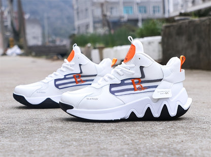 Breathable Men's Running Shoes with Anti-Slip EVA Sole, Lightweight Low-Top Sneakers for Casual Wear and Light Exercise, White with Orange Accents, Comfortable Fabric Upper and Durable PVC Insole, Versatile Sneakers   Stylish