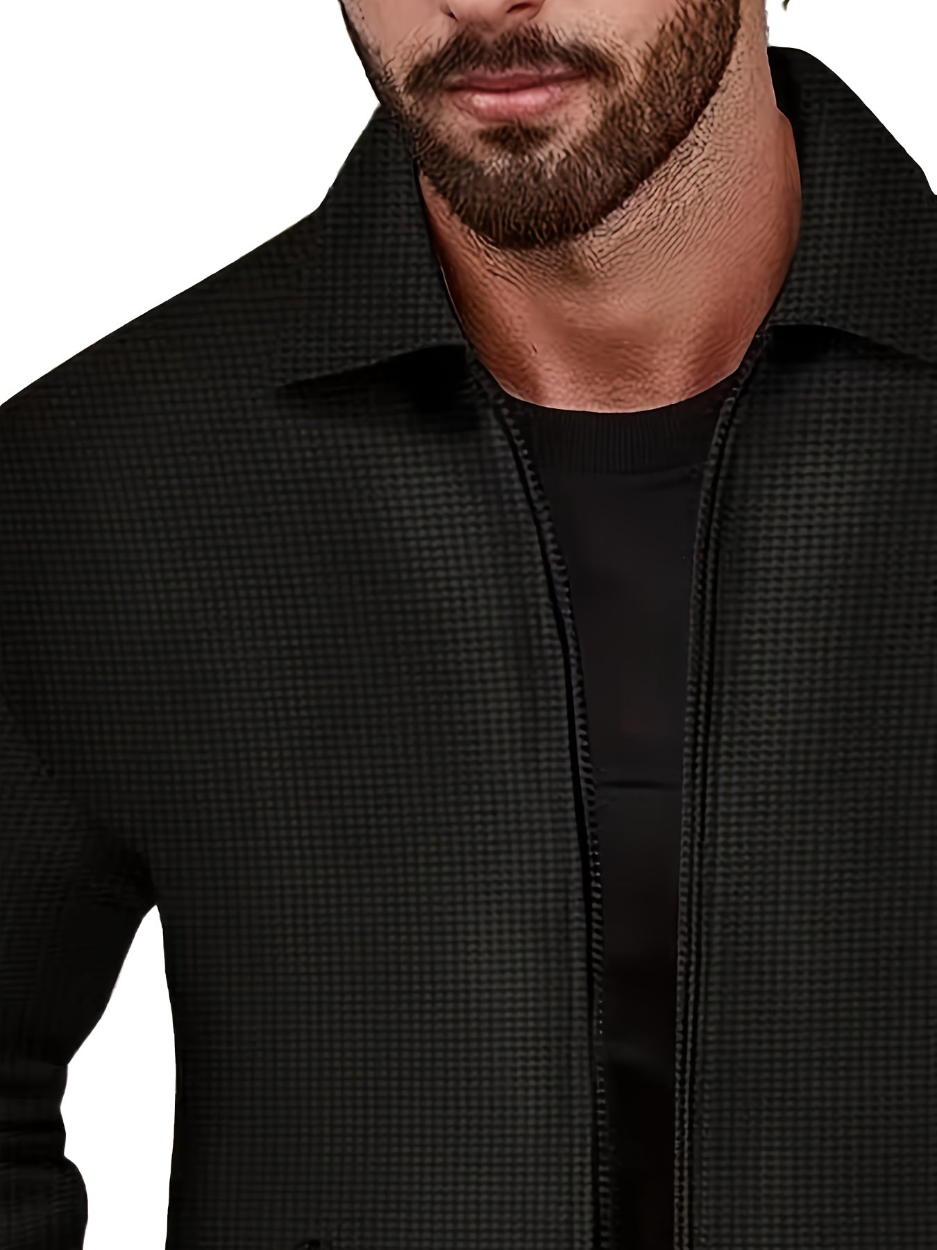 1 հատ տղամարդու ամենօրյա պոլիեսթերային կայծակաճարմանդով բաճկոն՝ օձիքով, միագույն, թեթևակի ձգվող, հյուսված կտորից, սովորական չափսերով, առանց աստառի - Գարուն/աշուն վերնազգեստ