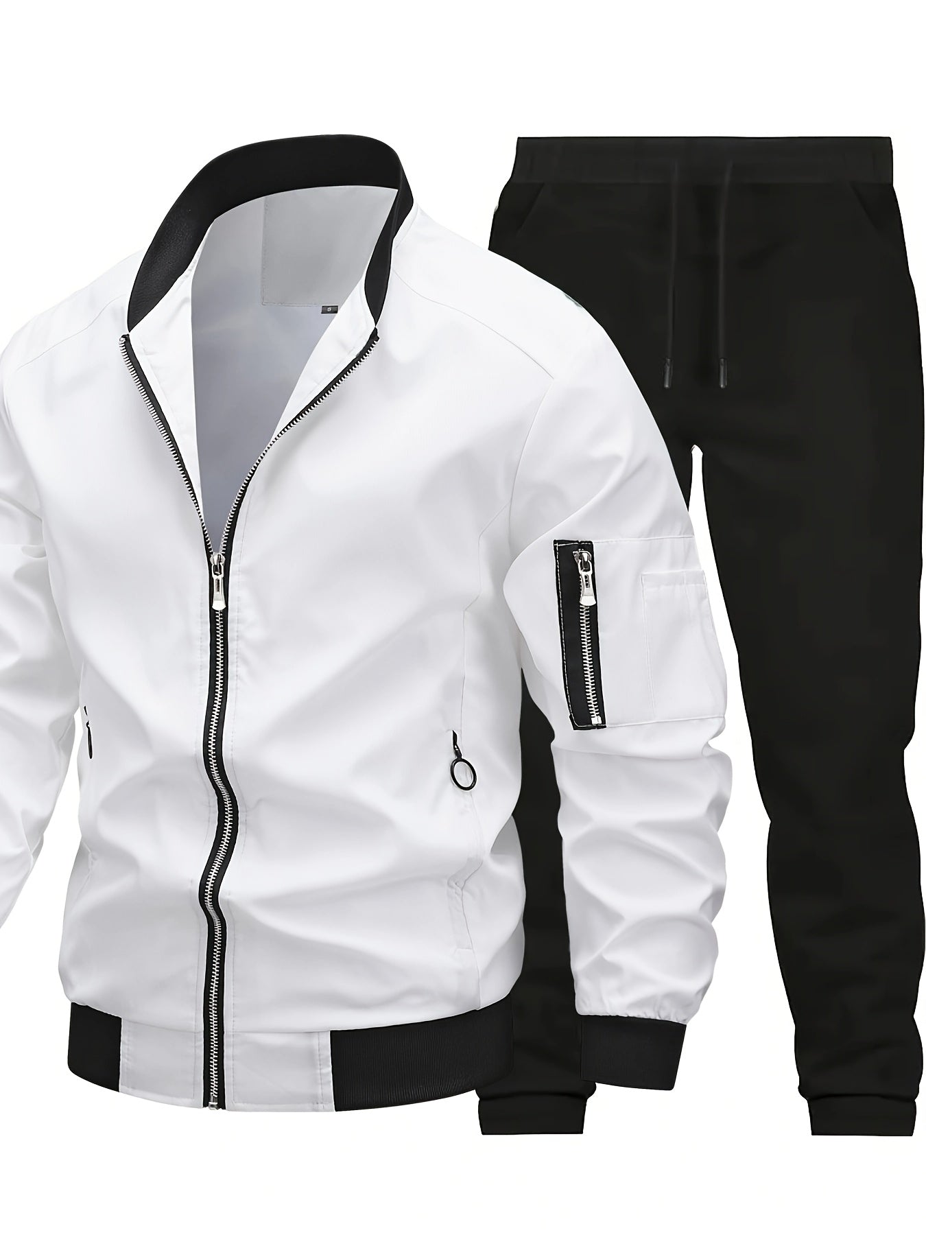 Տղամարդու առօրյա աշխատանքային բաճկոնի և տաբատի հավաքածու, միագույն, երկար թևքերով, սովորական չափսի, գրպաններով, գարնան/աշնան համար, առօրյա հագուստ, առօրյա հագուստ|Առօրյա ոճ|Միագույն բաճկոն