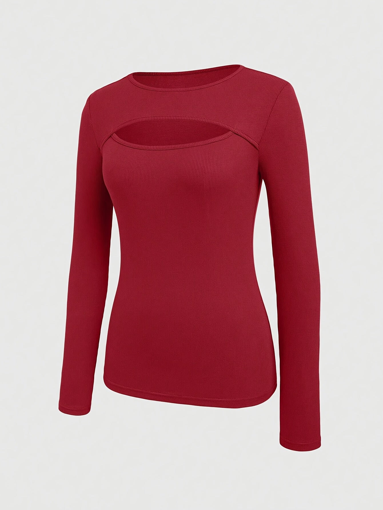 1 հատ Essence կանացի էլեգանտ, կողավոր երկար թևքով մարզաշապիկ, պոլիեսթերի և սպանդեքսի խառնուրդ, խոռոչավոր դետալներով, միագույն, կլոր վզնոցով, սովորական երկարությամբ, տրիկոտաժե կտոր - աշուն/ձմեռ հավաքածու