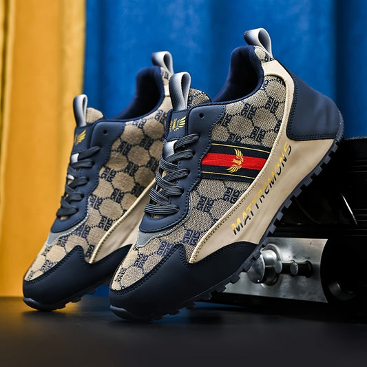 Men'S Luxury High-Top Sneakers - Stylish Black  Beige Design with Golden Accents, Lace-Up Casual Shoes for Spring/Fall, Comfortable Fabric Upper  Rubber Sole, Everyday Footwear   Luxury Sneakers   Rubber Sole Sneakers