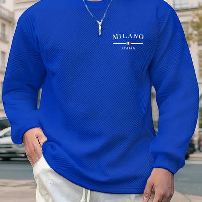 Տղամարդու առօրյա երկար թևքերով, կլոր վզնոցով սվիտեր | Ծանր երկրաչափական նախշերով, սովորական չափսերով, իդեալական է գարուն/աշուն համար