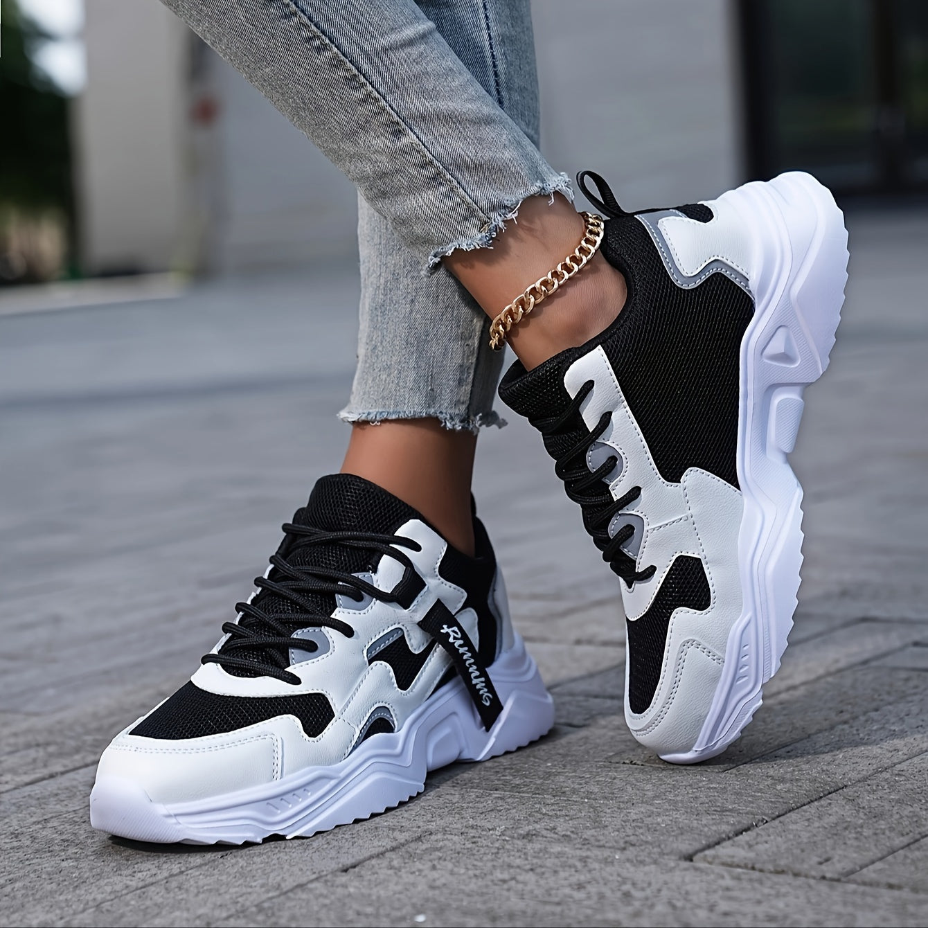 Women's Casual Color Blocking Design Non-slip And Wear Resistant Sneakers, Trendy And Comfortable, Versatile Height Increasing Thick Soled Sports Shoes