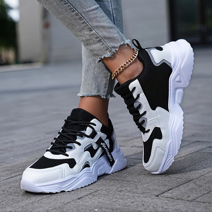 Women's Casual Color Blocking Design Non-slip And Wear Resistant Sneakers, Trendy And Comfortable, Versatile Height Increasing Thick Soled Sports Shoes