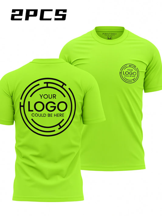 2pcs Men's Quick-Dry T-Shirts - Moisture-Wicking Breathable Gym Shirts with Custom Logo Print, Regular Fit Round Neck for Workout  Casual Wear, Workout Shirts, Durable Sportswear
