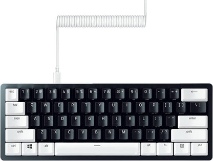 Razer Huntsman Mini 60% Gaming Keyboard + PBT Keycap + Coiled Cable Upgrade Set Bundle: Mercury White/Clicky Optical - Quartz Pink