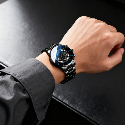 HIKUN 5pcs Men's Luxury Accessory Gift Set - Watch, Wallet, Keychain, Fashion Glasses, Pen Bundle with Zinc Alloy Strap & Quartz Movement Watch - /Anniversary Gift for Him, Dad, Boyfriend (Complete Surprise Set)