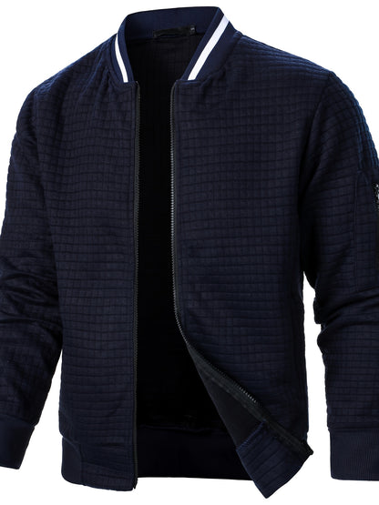 Men'S Zip-Up Jacket - Full-Zip Front Closure, Stand Collar, Lightweight Outerwear for Office, Casual & Formal Events - Spring/Fall Transitional Clothing - Easy-Care Modern Men'S Coat, Zip Up Jacket, Autumn Layering, Sleek Des