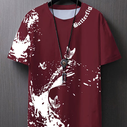 Տղամարդու հարթ ուսերով, թիթեռի նախշերով, կարճ թևքերով մարզաշապիկ XT7119