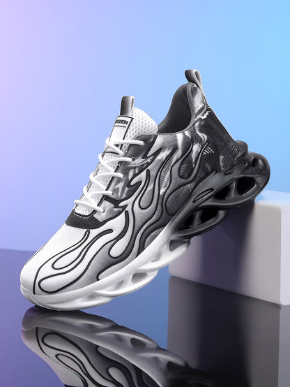 Նորաձև սև-սպիտակ գրադիենտային սպորտային կոշիկներ՝ շնչող ցանցով, հաստ ներբանով՝ հասակը մեծացնելու համար, նորաձև սպորտային, առօրյա վազքի կոշիկներ՝ բոցավառ դիզայնով, իդեալական ուսանողների համար՝ առօրյա հագուստով, բարձրակրունկ սպորտային կոշիկներ