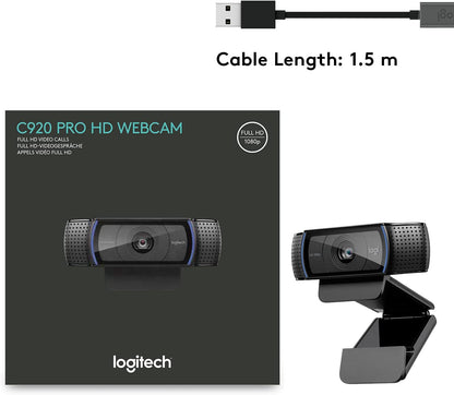 Logitech HD Pro Webcam C920, Widescreen Video Calling and Recording, 1080P Camera, Desktop or Laptop Webcam
