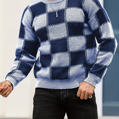 Տղամարդկանց գունաբլոկինգ տեքստուրային պրինտ, պատահական թրենդային սվիտեր, երկարաթև պուլովեր՝ որպես նվեր աշնան և ձմռան համար