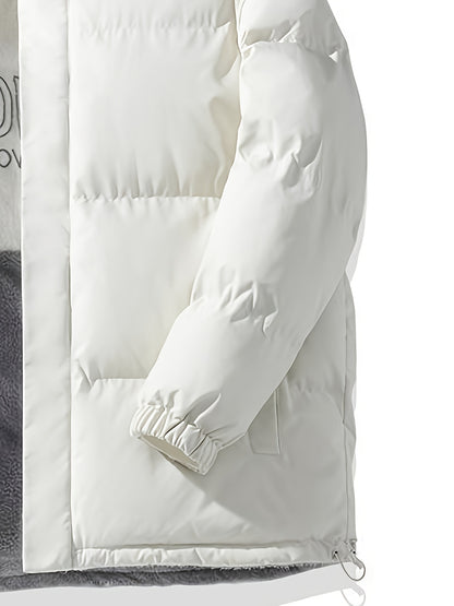 Men'S Double-Sided Fleece-Lined Thickened Jacket - Casual Stand Collar with Letter Print, Regular Fit, Pockets, Polyester Fill, Versatile for Fall/Winter, Winter Jacket