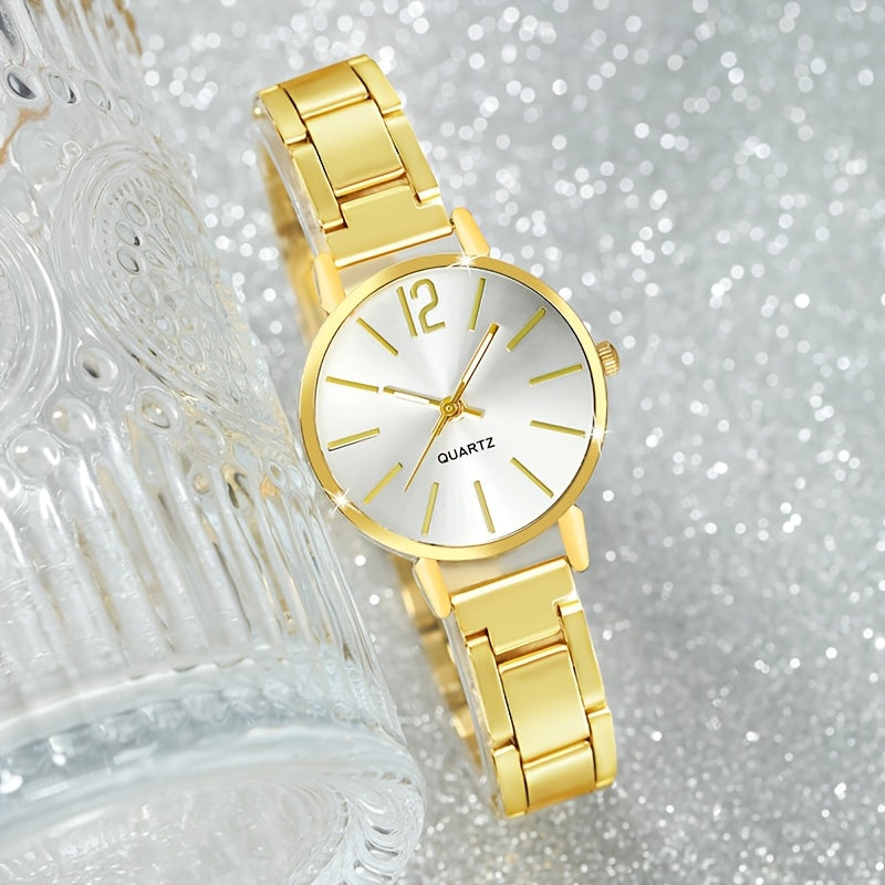 1 Piece Of Ladies' Stylish Round Pointer Quartz Watch And 1 Piece Of Jewelry