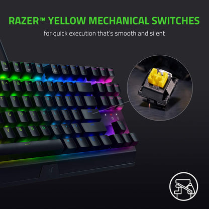 Razer Blackwidow V3 TKL Mechanical Gaming Keyboard: Yellow Mechanical Switches Linear & Silent - Chroma RGB - Compact Form Factor - Programmable Macros - Snap Tap