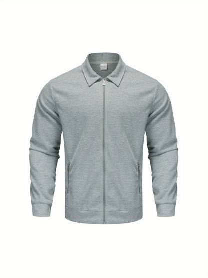 1 հատ տղամարդու ամենօրյա պոլիեսթերային կայծակաճարմանդով բաճկոն՝ օձիքով, միագույն, թեթևակի ձգվող, հյուսված կտորից, սովորական չափսերով, առանց աստառի - Գարուն/աշուն վերնազգեստ