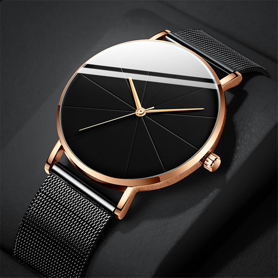 Elegant Minimalist Large Dial Watch with Rose Golden Case and Mesh Strap - Japanese Quartz Movement, Analog Display, Zinc Alloy, Screw-Back Closure for Men and Women