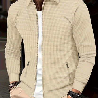 1 հատ տղամարդու ամենօրյա պոլիեսթերային կայծակաճարմանդով բաճկոն՝ օձիքով, միագույն, թեթևակի ձգվող, հյուսված կտորից, սովորական չափսերով, առանց աստառի - Գարուն/աշուն վերնազգեստ