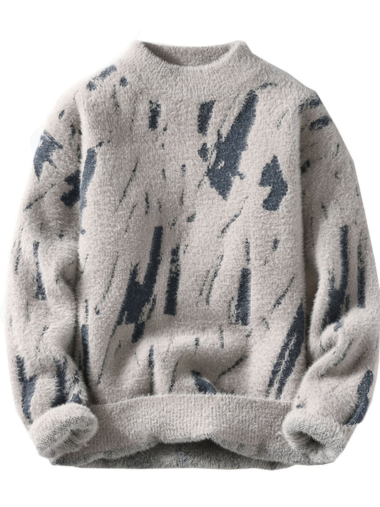 Men'S Soft Knit Sweater | Crew Neck, Thickened, Warm, Casual Style, Color Block Pattern, Fall/Winter Season, Regular Fit for Teen