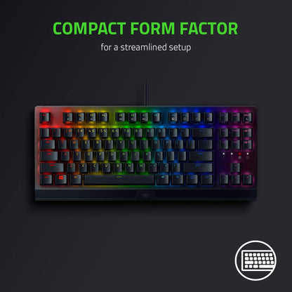Razer Blackwidow V3 TKL Mechanical Gaming Keyboard: Yellow Mechanical Switches Linear & Silent - Chroma RGB - Compact Form Factor - Programmable Macros - Snap Tap