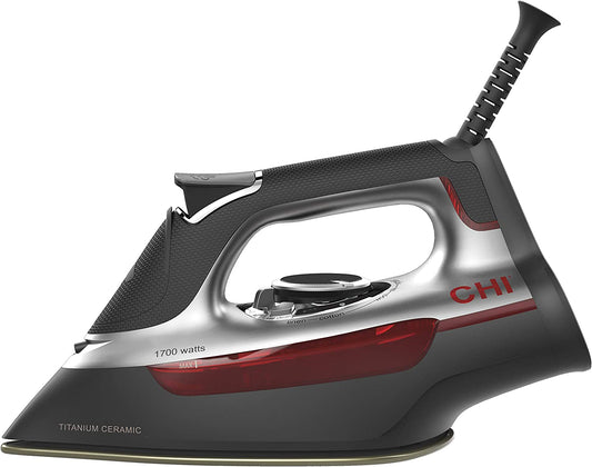 CHI Steam Iron for Clothes with 300+ Holes for Powerful Steaming, Temperature Guide Dial, 1700 Watts, XL 10’ Cord, 3-Way Auto Shutoff, Titanium Infused Ceramic Soleplate, Silver (13101)