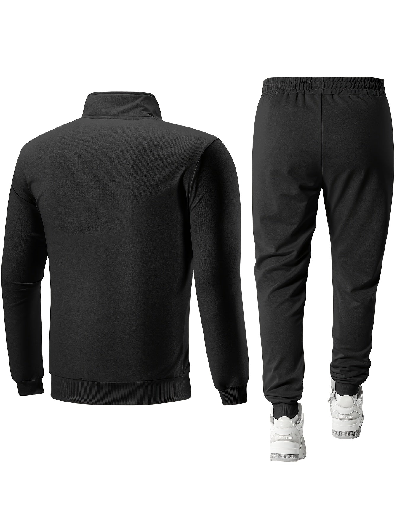 Տղամարդու առօրյա սպորտային հագուստի հավաքածու՝ Գարուն/աշուն՝ կանգնած օձիքով բաճկոն, երկու մասից բաղկացած հավաքածու՝ ժապավենով ձգվող առաձգական գոտկատեղով տաբատով, տղամարդու վերին և ստորին հագուստ վազքի համար, կայծակաճարմանդով գրպանի դիզայն