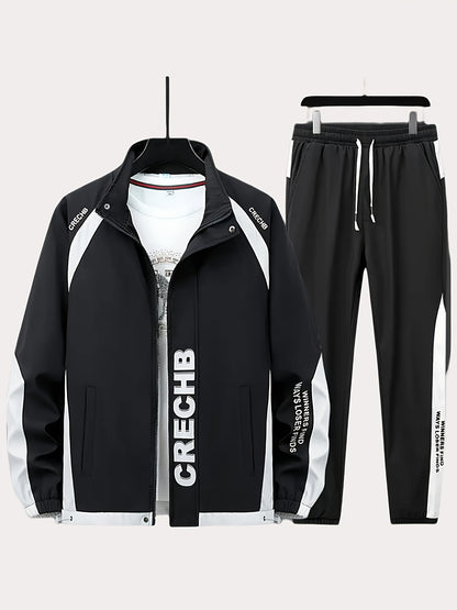 Գարնան և աշնան համար նախատեսված սպորտային հագուստի համալիր, որը ներառում է կանգնած օձիքով և սև ու սպիտակ գծավոր երկար տաբատով ճարմանդով բաճկոն, ոճային հանդերձանք, որը հիանալի նվեր է, քրտինքից պաշտպանված, միայն ձեռքով լվանալ, մարզումների համար աքսեսուար: