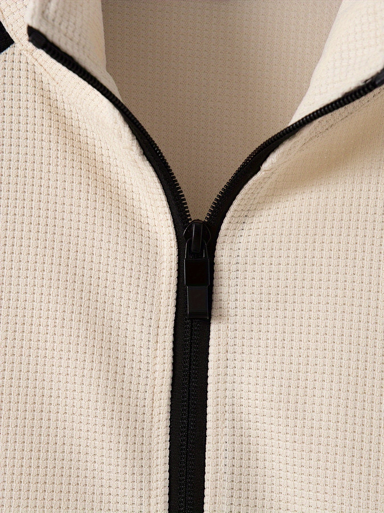 Տղամարդու սպորտային գունային բլոկով կայծակաճարմանդով բաճկոնի և վազքի տաբատի հավաքածու - պոլիեսթերի խառնուրդ, իդեալական է գարնան/աշնան համար