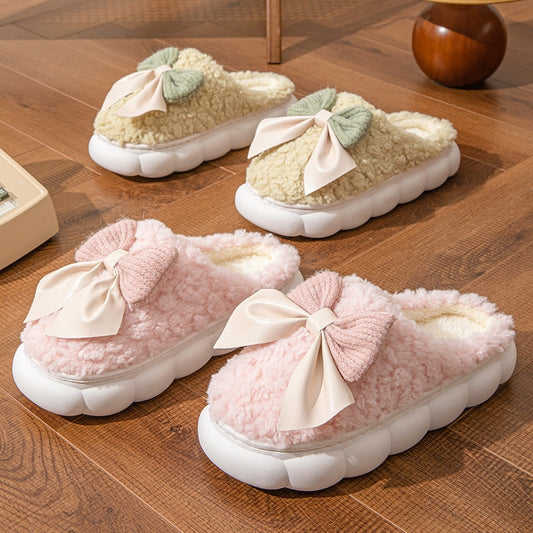 3 Sizes Available, One Style, Bow Slippers for Women Winter Indoor Home Warm Thick Sole Fluffy Slippers for Women'S Wear in Winter