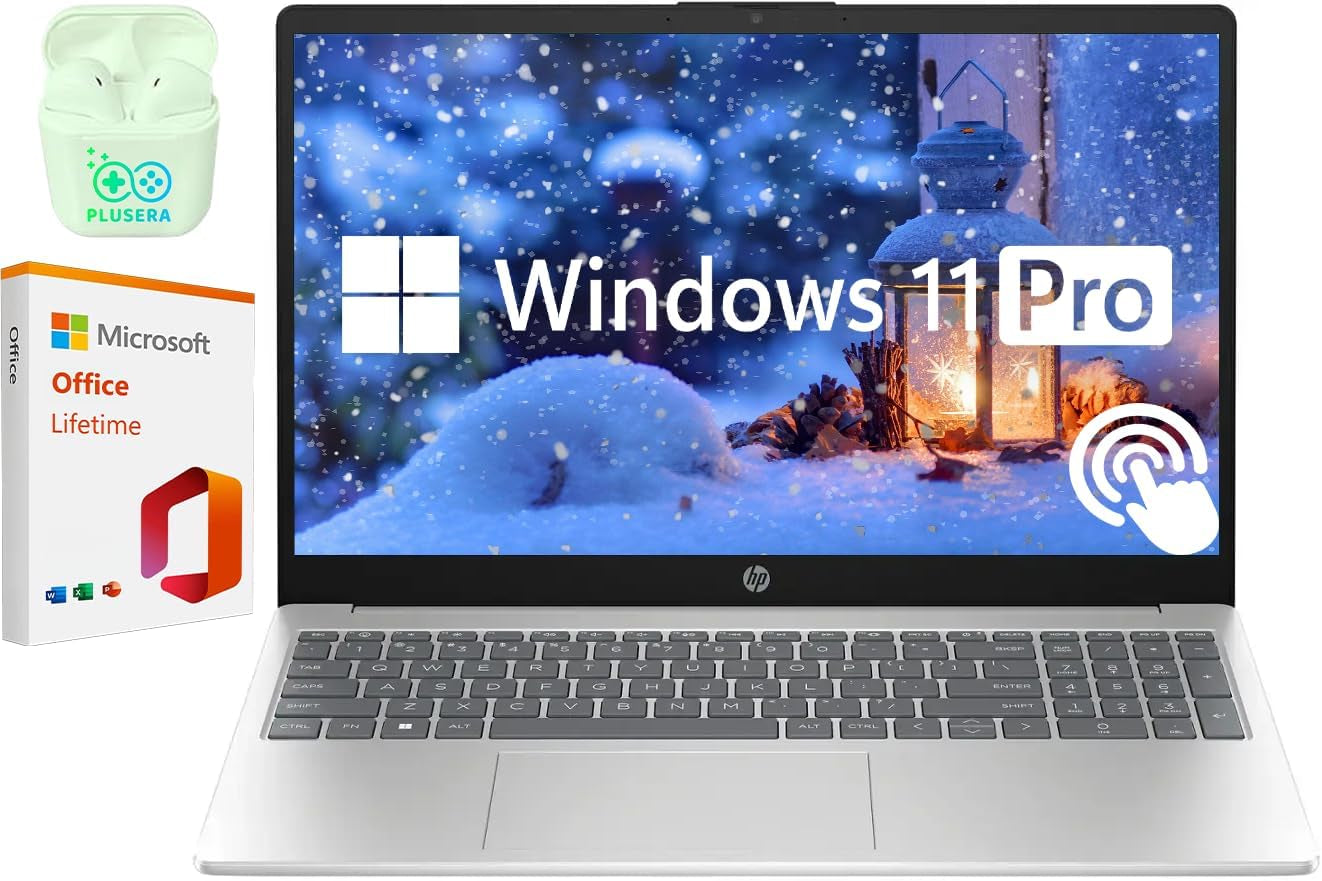 HP 15.6" Touchscreen Business & Student Laptop Computer, 64GB RAM 2TB SSD, 10-Cores Intel Core I5, Windows 11 Pro Laptop with Microsoft Office Lifetime Suite, PLUSERA Earphones, Silver