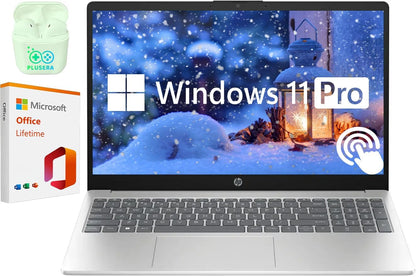 HP 15.6" Touchscreen Business & Student Laptop Computer, 64GB RAM 2TB SSD, 10-Cores Intel Core I5, Windows 11 Pro Laptop with Microsoft Office Lifetime Suite, PLUSERA Earphones, Silver