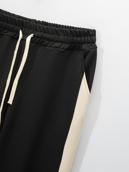 Տղամարդու ամենօրյա բեյսբոլի բաճկոնի և տաբատի հավաքածու - գունային բլոկ, պոլիեսթեր, կոճակներով և գոտու դետալներով՝ գարնանային/աշնանային համար