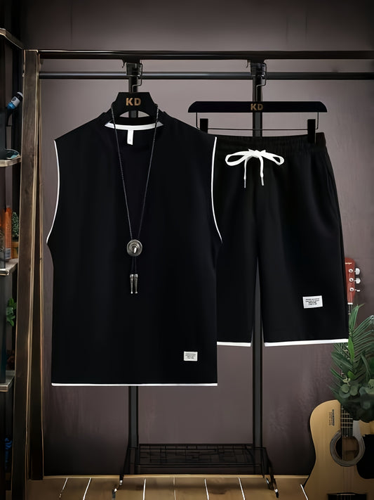 Ամառային տղամարդու վաֆլի բաճկոնի հավաքածու, առօրյա նորաձև կեղծ երկկտոր անթև բաճկոն և առօրյա շորտեր երկկտոր հավաքածու, սպորտային հավաքածու, շնչող, փափուկ և հարմարավետ