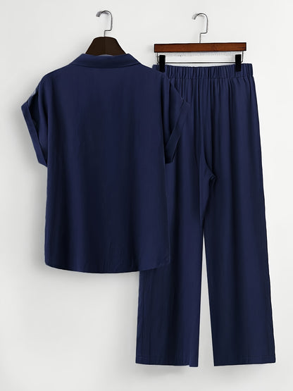 Մեծ չափի կանացի երկար թևքերով վերնաշապիկի և ուղիղ տաբատի հավաքածու