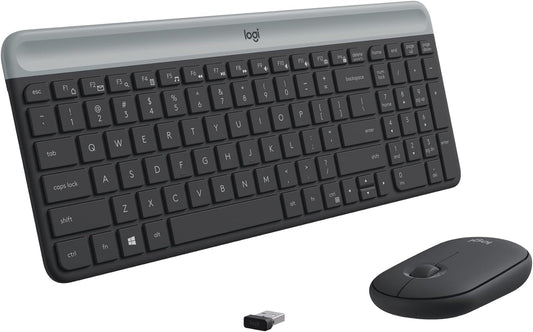 Logitech MK470 Slim Wireless Keyboard and Mouse Combo - Modern Compact Layout, Ultra Quiet, 2.4 Ghz USB Receiver, Plug N' Play Connectivity, Compatible with Windows - Graphite