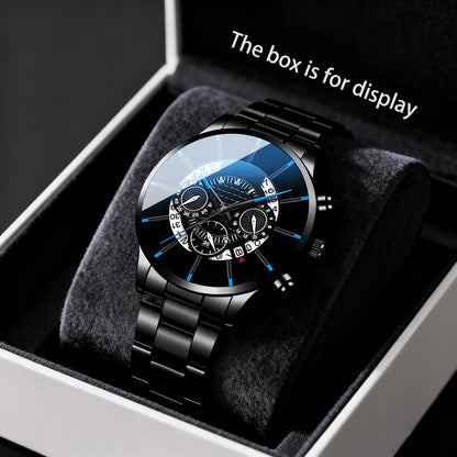 HIKUN 5pcs Men's Luxury Accessory Gift Set - Watch, Wallet, Keychain, Fashion Glasses, Pen Bundle with Zinc Alloy Strap & Quartz Movement Watch - /Anniversary Gift for Him, Dad, Boyfriend (Complete Surprise Set)